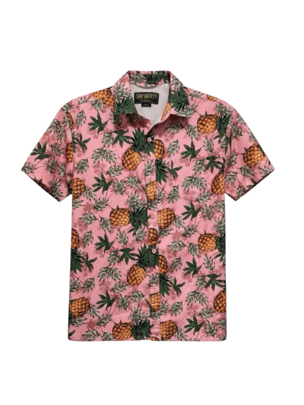 Surf Society Pink Hawaiian Shirt w/ Pineapple Print - Size Small